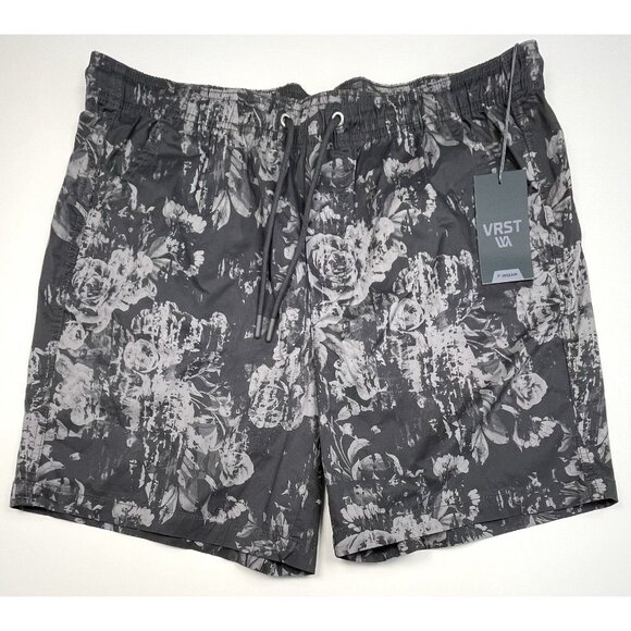 VRST Mens LARGE Monochromatic Floral Grey 7" Easy SHORT Drawstring Waist NWT NEW - Picture 2 of 10